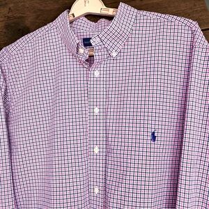 Ralph Lauren Men 2XLT Tall Gingham Button Down Shirt Pink Blue Plaid Long Sleeve